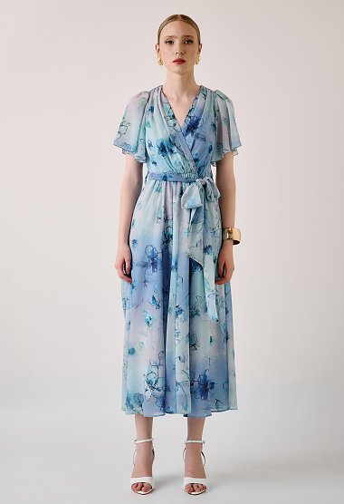 Floral midi dress with tie-back detail