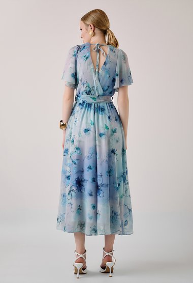Floral midi dress with tie-back detail