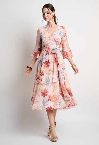 Floral wrap midi dress with belt