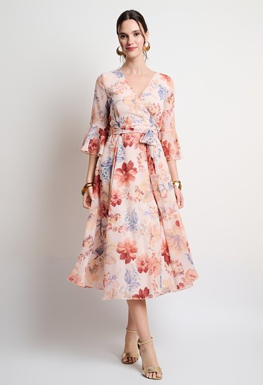 Floral wrap midi dress with belt