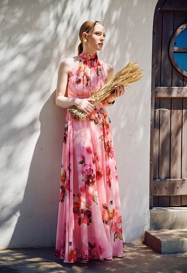 Floral maxi dress with a halter neckline