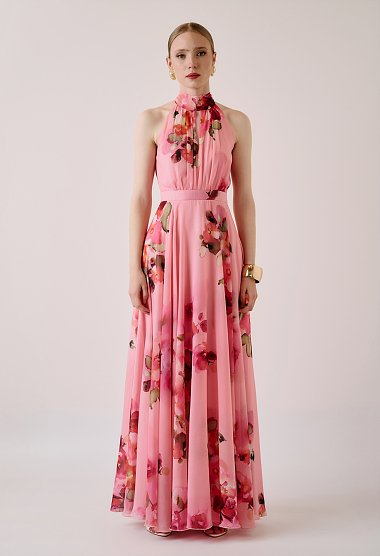 Floral maxi dress with a halter neckline