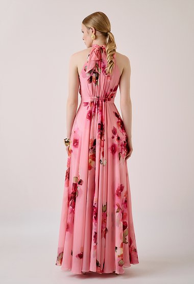 Floral maxi dress with a halter neckline