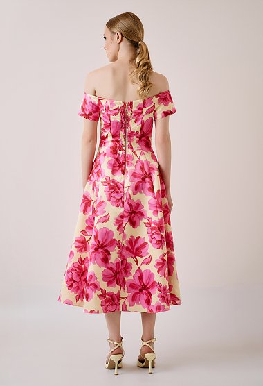 Floral midi dress with off-shoulder design
