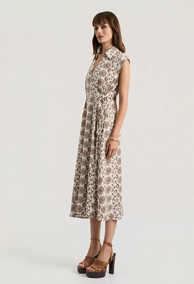 Midi wrap dress with geometric print