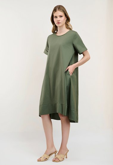 Oversized midi φόρεμα με τσέπες χακί
