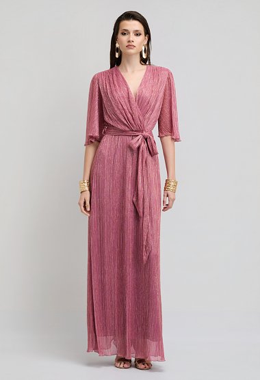 Maxi Pleated Occasion Dress with Belt