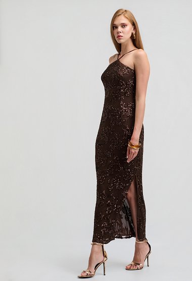 Midi sequin dress with spaghetti straps