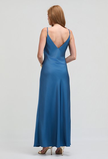 Maxi satin φόρεμα με ρυθμιζόμενες τιράντες