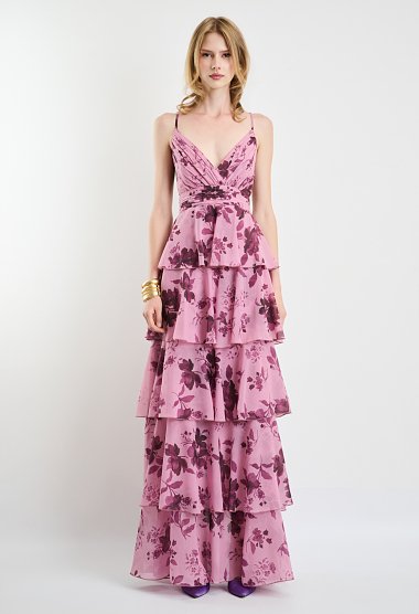 Floral maxi dress with spaghetti straps and ruffle details
