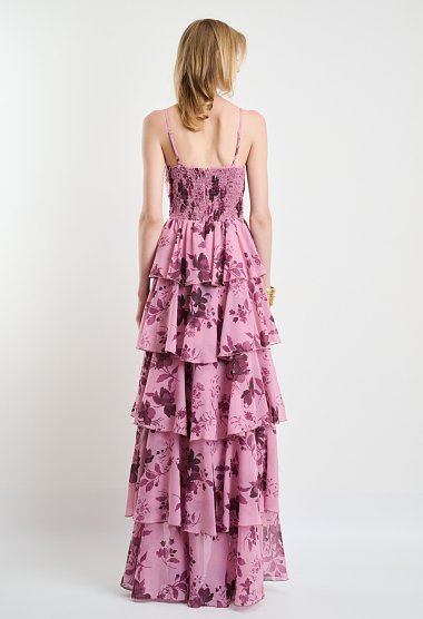 Floral maxi dress with spaghetti straps and ruffle details