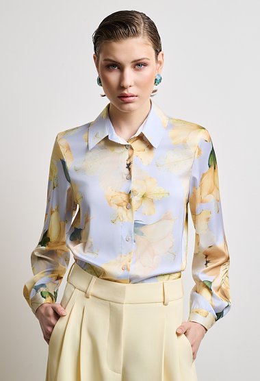 Satin printed shirt with collar