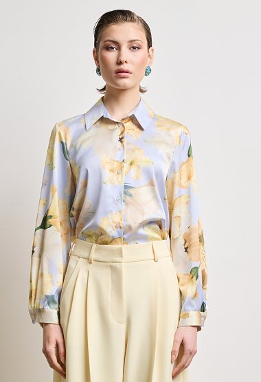 Satin printed shirt with collar