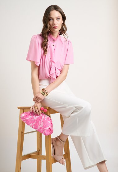 Blouse with ruffle detail and short sleeves