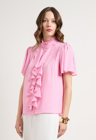 Blouse with ruffle detail and short sleeves