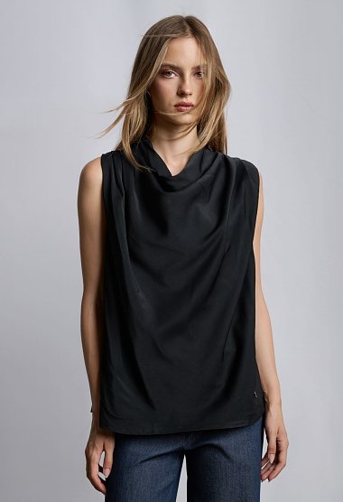 Sleeveless blouse with draped neckline