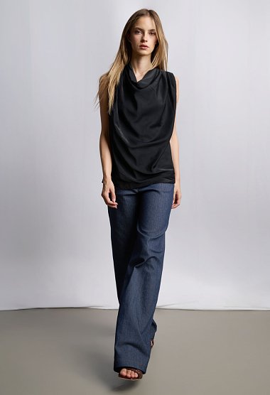 Sleeveless blouse with draped neckline