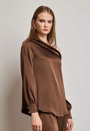 One-shoulder satin blouse