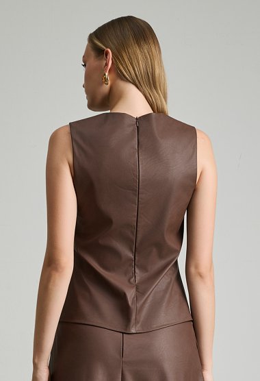 Sleeveless top with leather effect