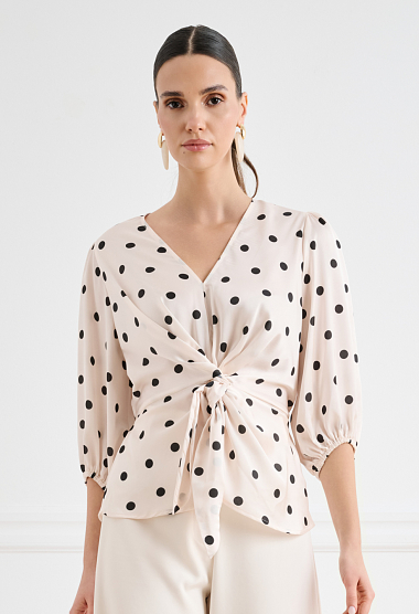 Satin polka-dot wrap top with tie fastening