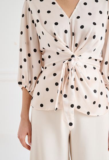 Satin polka-dot wrap top with tie fastening