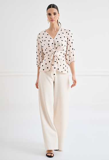 Satin polka-dot wrap top with tie fastening