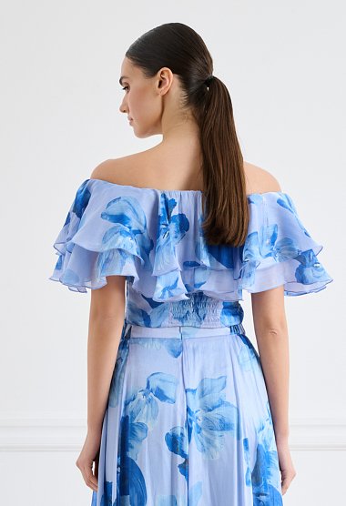 Φλοράλ τοπ off-shoulder σε σιέλ απόχρωση