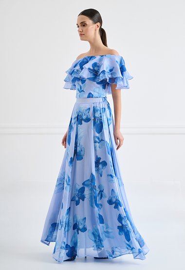 Φλοράλ τοπ off-shoulder σε σιέλ απόχρωση