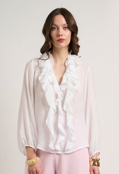 Blouse with ruffles and a V-neckline