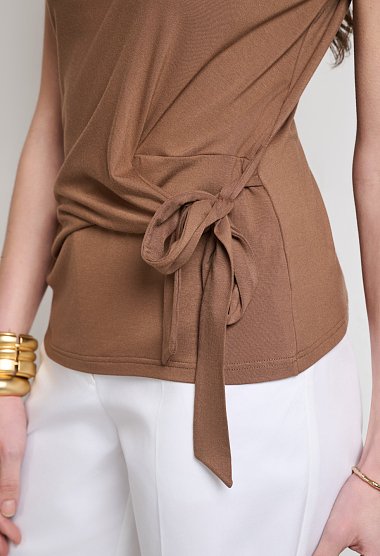 Blouse with side tie and ruching