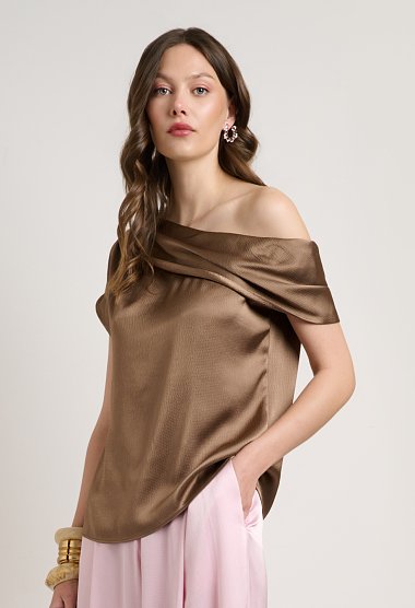 One-shoulder satin blouse