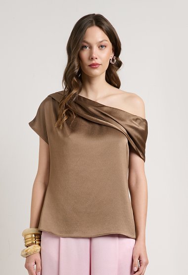 One-shoulder satin blouse
