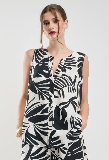 Αμάνικη Μπλούζα με Ασπρόμαυρο Tropical Print