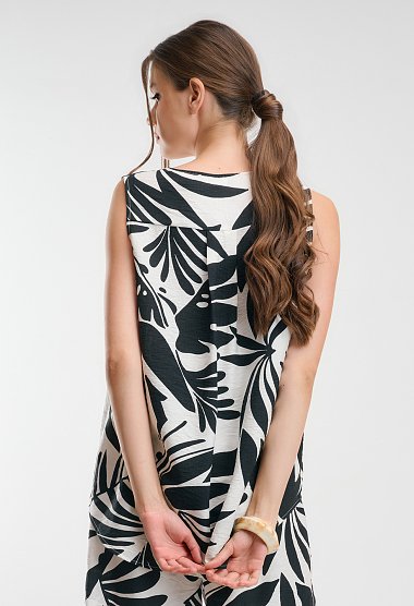 Αμάνικη Μπλούζα με Ασπρόμαυρο Tropical Print