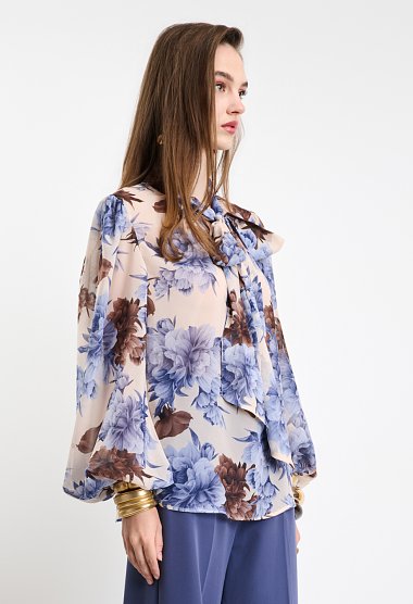 Floral tie-neck blouse