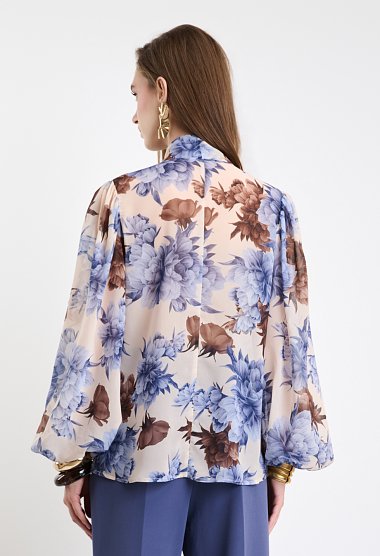Floral tie-neck blouse