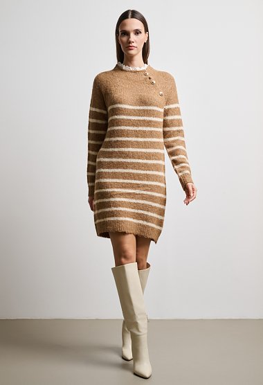 Striped knit dress with decorative buttons