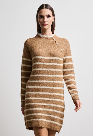 Striped knit dress with decorative buttons