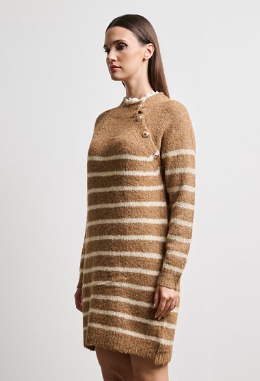 Striped knit dress with decorative buttons
