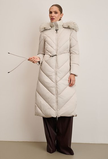 Long jacket with a belt and hood