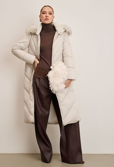 Long jacket with a belt and hood
