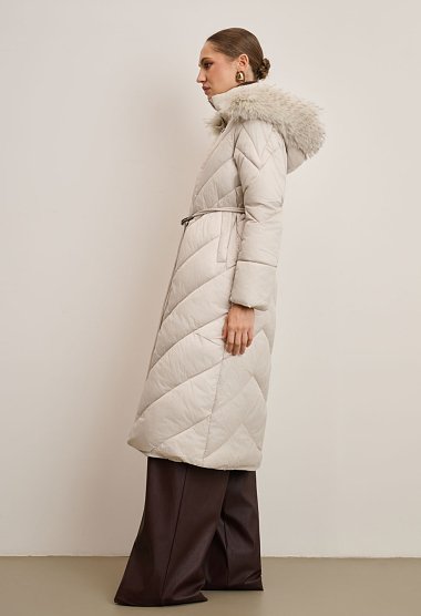 Long jacket with a belt and hood