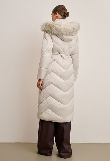 Long jacket with a belt and hood