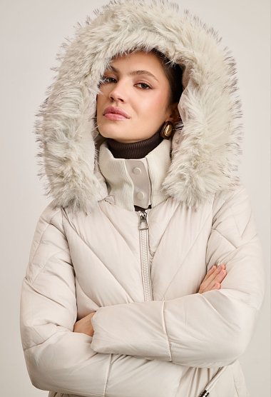 Long jacket with a belt and hood