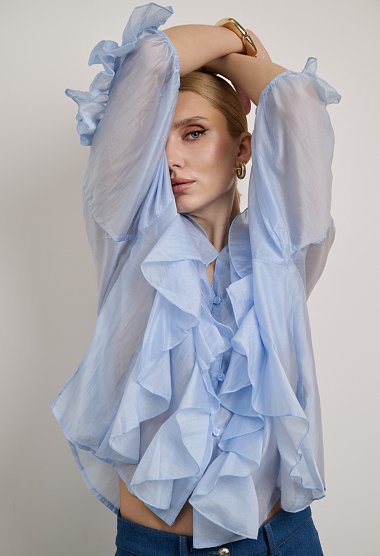 Blouse with ruffles and front buttons