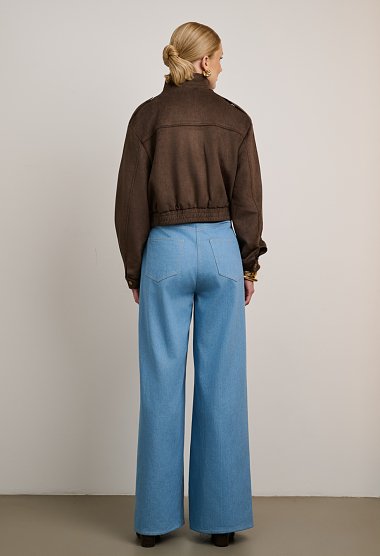 Suede cropped jacket with high neck