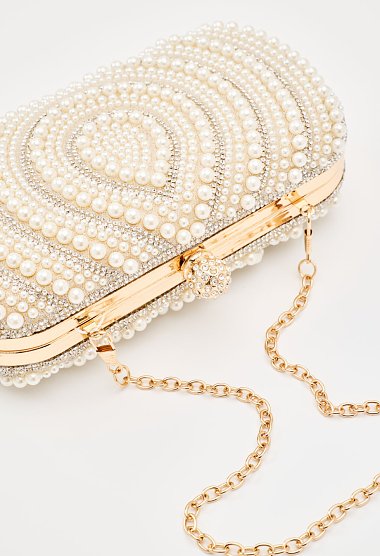 Clutch with pearls and rhinestones