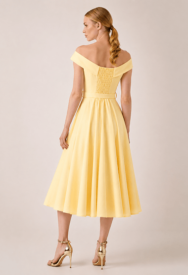 Midi off shoulder φόρεμα με ζώνη