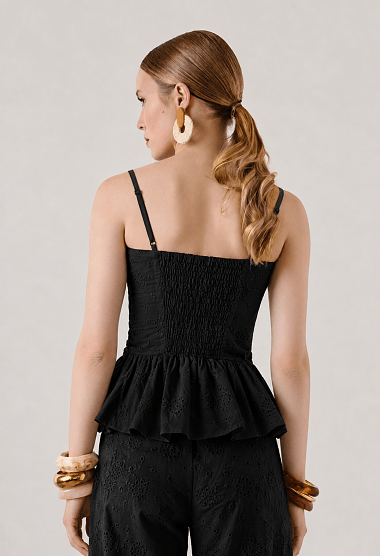 Broderie peplum top με ρυθμιζόμενες τιράντες