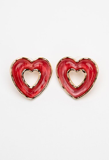 Red heart earrings with gold outline